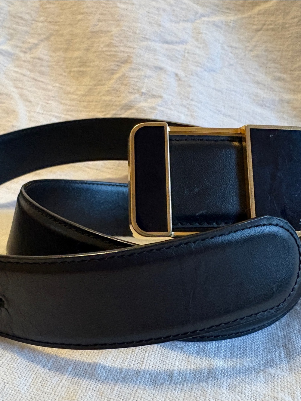 Dupont Made in France black leather belt with Gold buckle 29 1/2” 33” waist